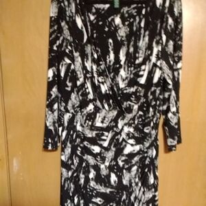 Lauren Ralph Lauren Black and White Abstract Dress. Size 18W.